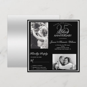 Elegant Silver 25th Wedding Anniversary Photo Invitation