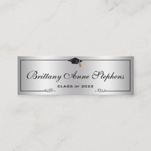 Elegant Silver 2 Graduation Cap Name Card Insert