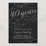 Elegant Silver 40th Birthday Party Invitation<br><div class="desc">This pretty 40th birthday party invitation features elegant flourishes,  script calligraphy that reads "40 years, " faux silver foil,  and a chic black background. Easily customise the invite with your party details.</div>