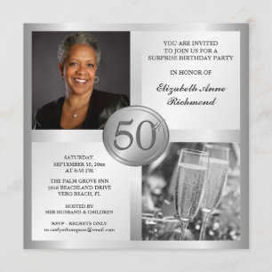 Elegant Silver 50th Birthday Photo Invitations