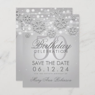Elegant Silver 50th Birthday Save the Date Winter Invitation