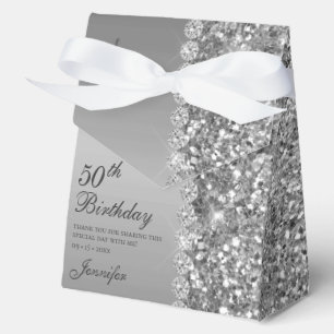 Elegant Silver 50th Birthday Thank You Favour Box