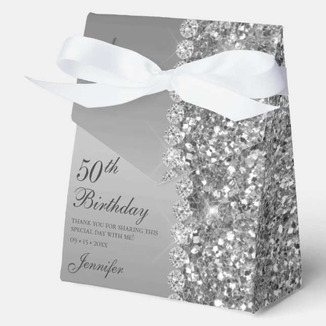 Elegant Silver 50th Birthday Thank You Favour Box (Front)