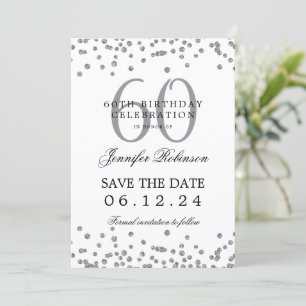 Elegant Silver 60th Birthday Save Date Details Invitation
