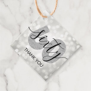 Elegant Silver 60th Birthday Thank You Glitter Favour Tags