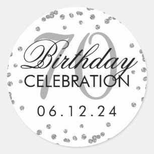 Elegant Silver 70th Birthday Glitter Confetti Classic Round Sticker
