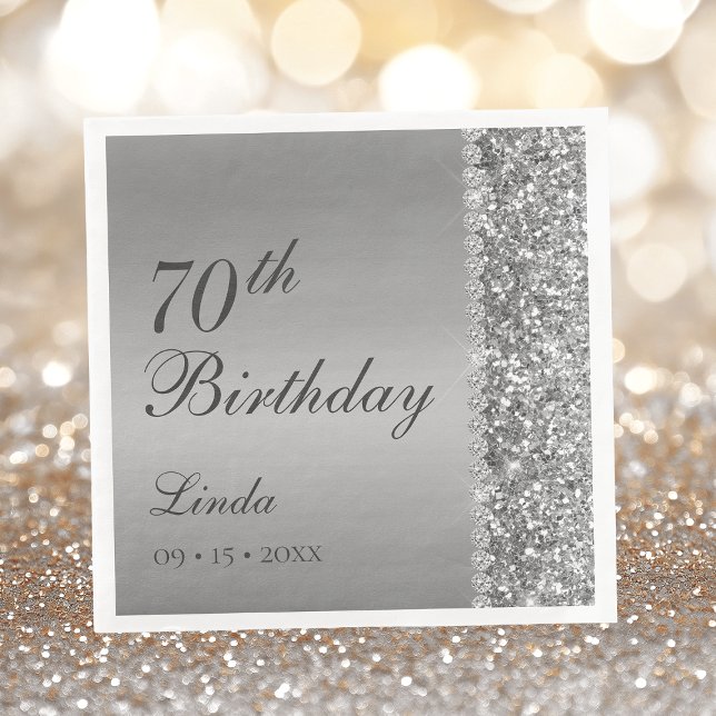 Elegant Silver 70th Birthday Napkin (Creator Uploaded)