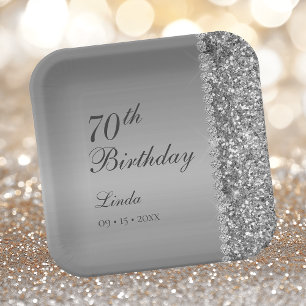 Elegant Silver 70th Birthday Paper Plate