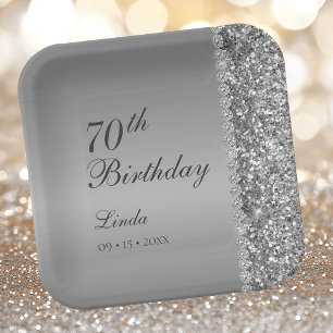 Elegant Silver 70th Birthday Paper Plate