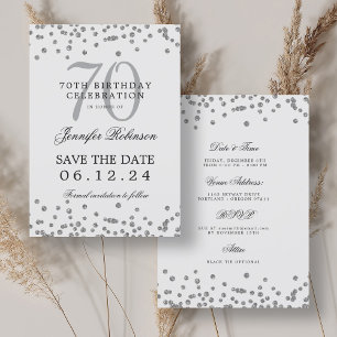 Elegant Silver 70th Birthday Save the Date Details Invitation