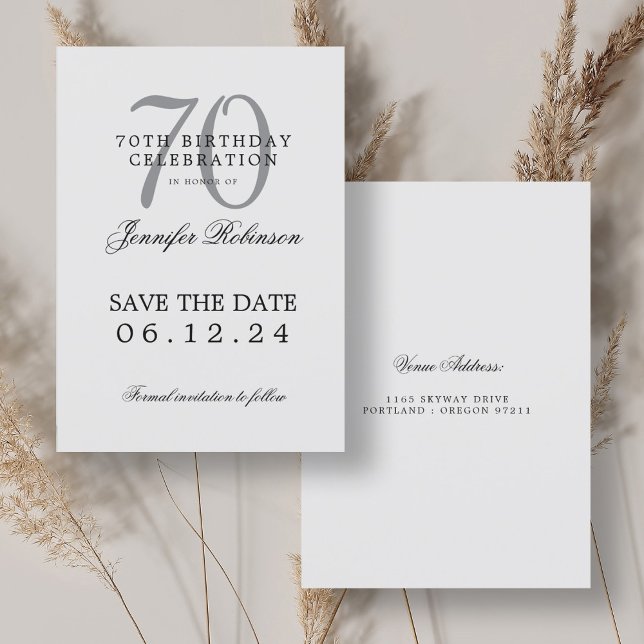 Elegant Silver 70th Birthday Save the Date  Invitation (Elegant Silver 70th Birthday Save the Date Invitation)
