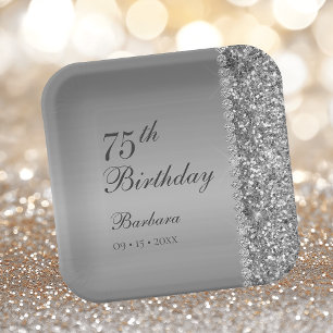 Elegant Silver 75th Birthday Paper Plate
