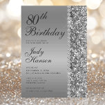 Elegant Silver 80th Birthday Invitation<br><div class="desc">This elegant silver glitter and diamond sided 80th Birthday invitation is perfect for your or your loved one's eightieth birthday party. It's chic, trendy and stylish while at the same time being classy. The modern yet traditional fonts are crisp and clean and make this invitation unique and one-of-a-kind. These sparkly...</div>