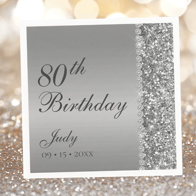 Elegant Silver 80th Birthday Napkin (Creator Uploaded)