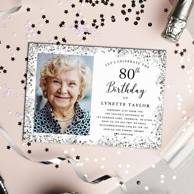 Elegant Silver 80th Birthday Party Invitation (Creator Uploaded)
