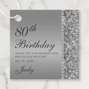 Elegant Silver 80th Birthday Thank You Favour Tags