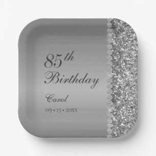 Elegant Silver 85th Birthday Party Paper Plate