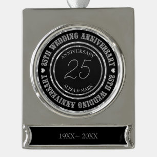 Elegant Silver And Black Combination With Hearts Plated Banner Ornament