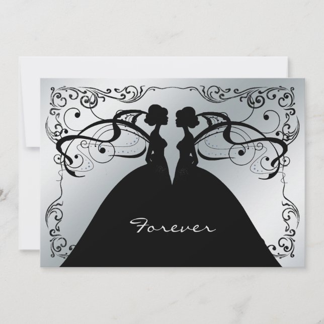 Elegant Silver and Black Gay Lesbian Wedding Invit Invitation (Front)