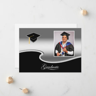 Elegant Silver and Black Grad Party invitation