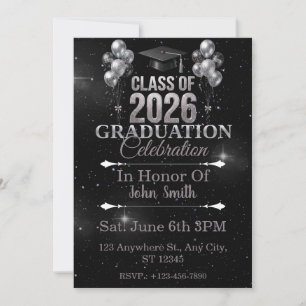 Elegant Silver and Black Graduation Invitation