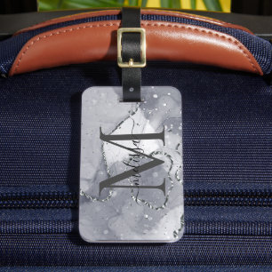 Elegant Silver and Black Monogramed  Luggage Tag