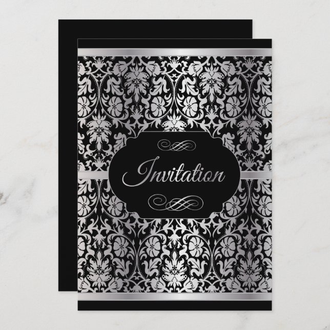 Elegant Silver and Black Party Celebration Invitation (Front/Back)