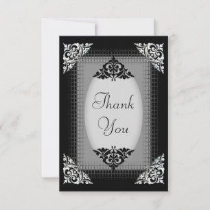 Elegant Silver and Black Wedding Thank You Card