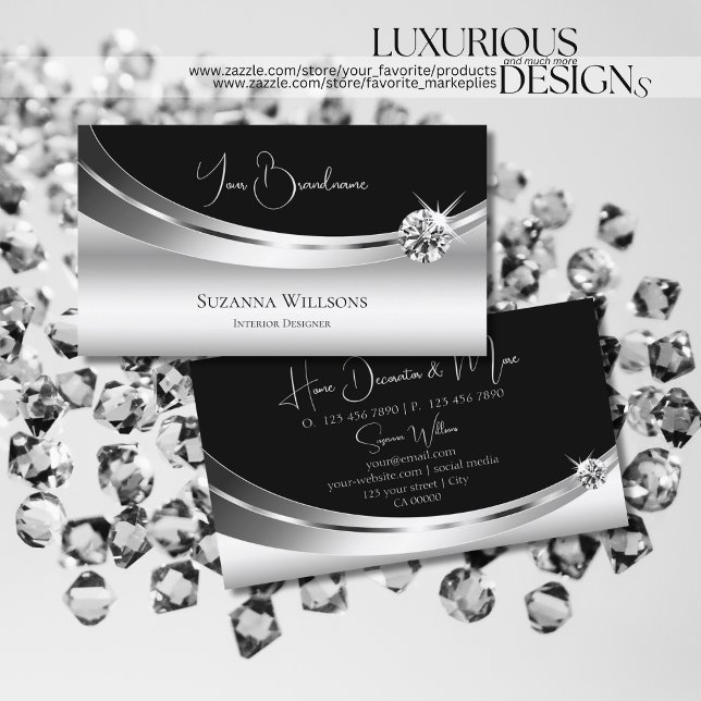 Elegant Silver and Black with Sparkling Diamond Business Card (Creator Uploaded)