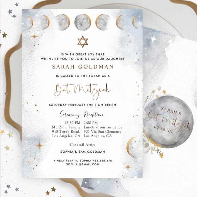 Elegant Silver and Blue Celestial Bat Mitzvah Invitation (Creator Uploaded)