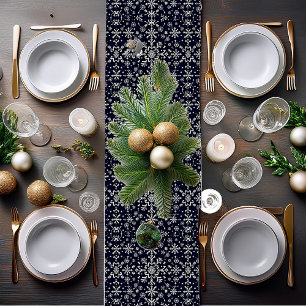 Elegant silver and blue snowflakes pattern short table runner