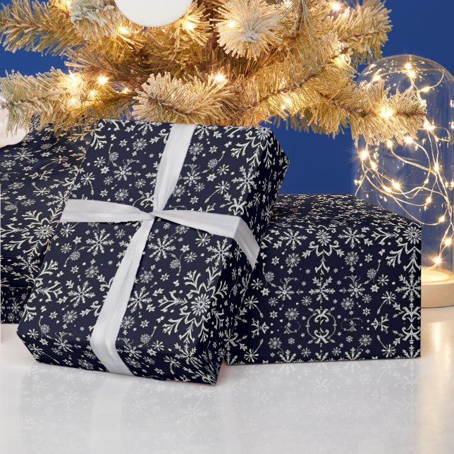 Elegant silver and blue snowflakes pattern wrapping paper (Holidays)