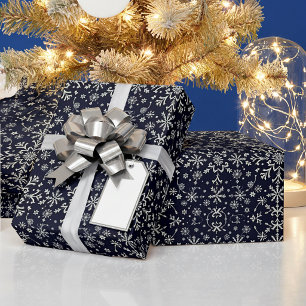 Elegant silver and blue snowflakes pattern wrapping paper