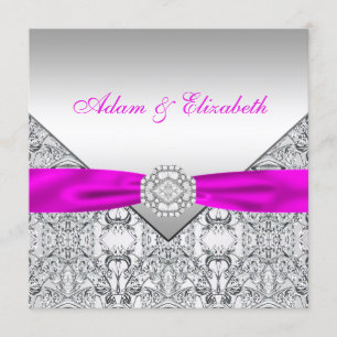 Elegant Silver and Fuchsia Wedding Invitations