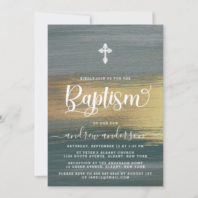 Elegant Silver And Gold Boy Baptism Invitation (Front)
