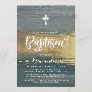 Elegant Silver And Gold Boy Baptism Invitation