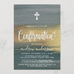 Elegant Silver And Gold Boy Confirmation Invitation
