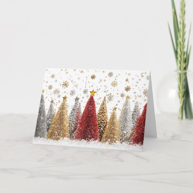 Elegant Silver and Gold Christmas Forest Card (Front)