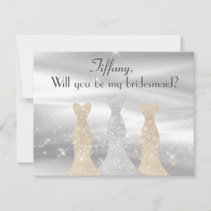 Elegant Silver and Gold gowns Bridesmaid proposal Invitation