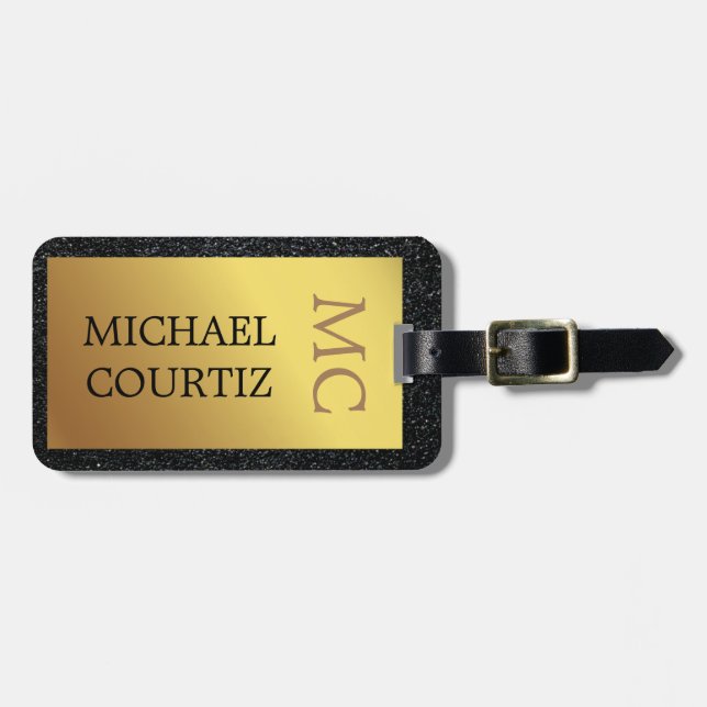 Elegant silver and gold Monogrammed Luggage Tag (Front Horizontal)