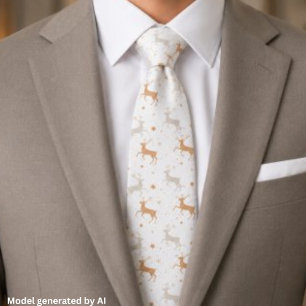Elegant Silver and Gold Reindeer Christmas Tie