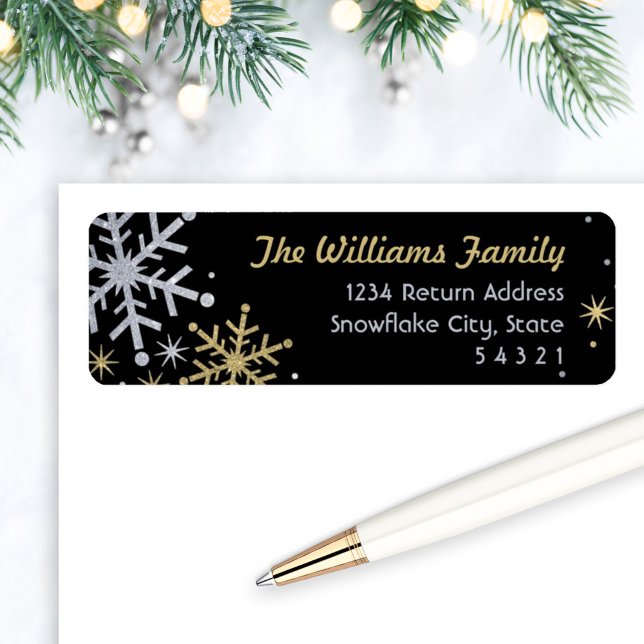 Elegant Silver and Gold Snowflake Return Address (Creator Uploaded)
