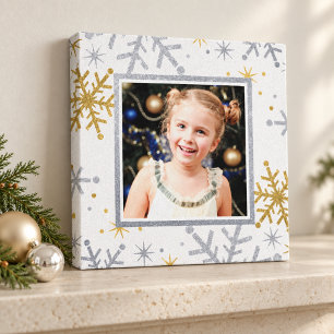 Elegant Silver and Gold Snowflakes Holiday Photo Canvas Print