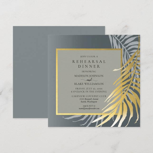Elegant Silver and Gold Tropical Rehearsal Dinner Invitation (Front/Back)