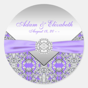 Elegant Silver and Lavender Purple Wedding Classic Round Sticker