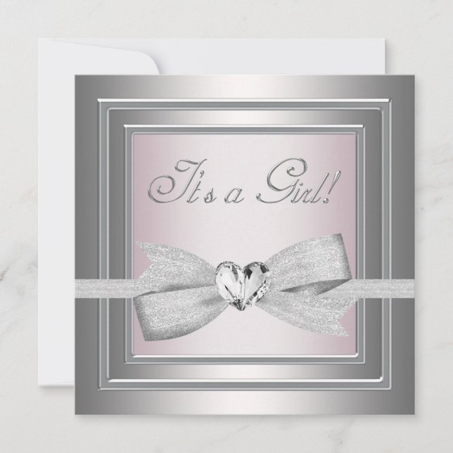 Elegant Silver and Pink Baby Girl Shower Invitation (Front)