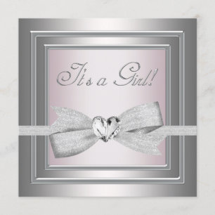 Elegant Silver and Pink Baby Girl Shower Invitation