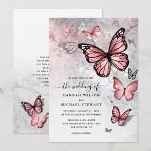 Elegant Silver and Pink Butterfly Wedding Invitation