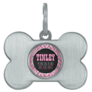 Elegant Silver and Pink Herringbone   DIY Name Pet ID Tag