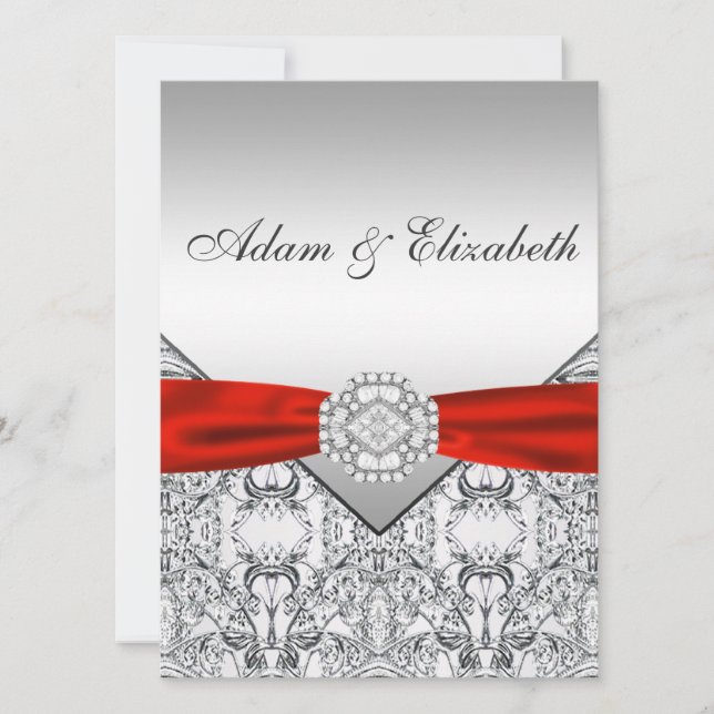 Elegant Silver and Red Wedding Invitations (Front)